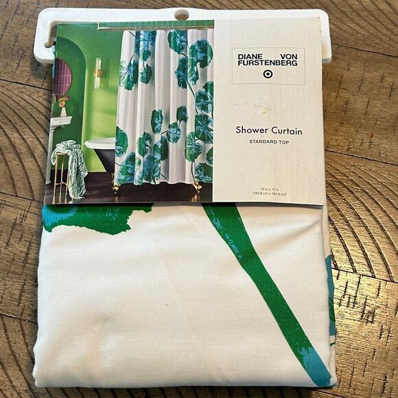 DianeβVon Furstenberg Tropical Green and White Shower Curtain - Picture 12 of 17